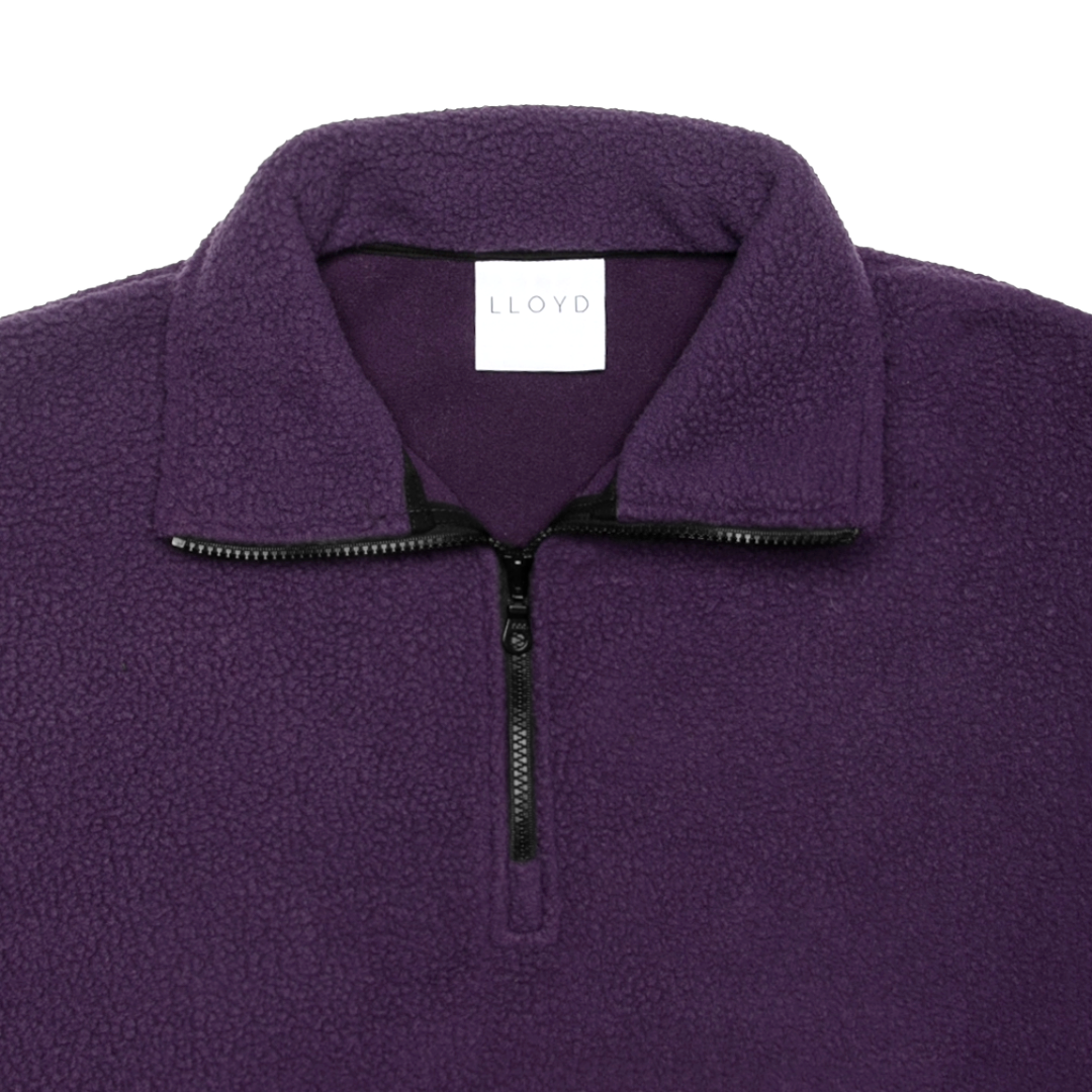 FLEECE HALF-ZIP PULLOVER — AUBERGINE