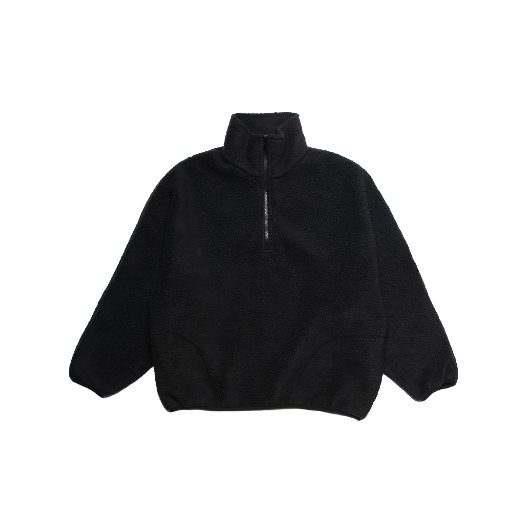 FLEECE HALF-ZIP PULLOVER — BLACK