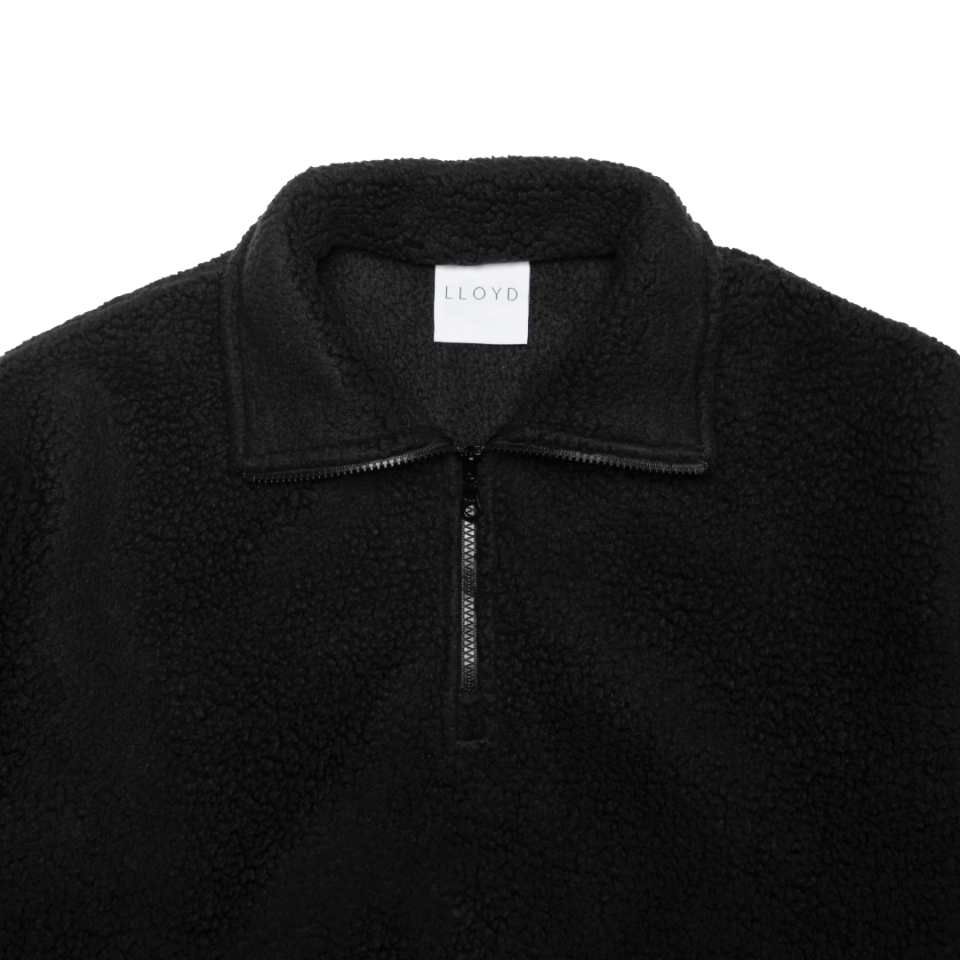 FLEECE HALF-ZIP PULLOVER — BLACK