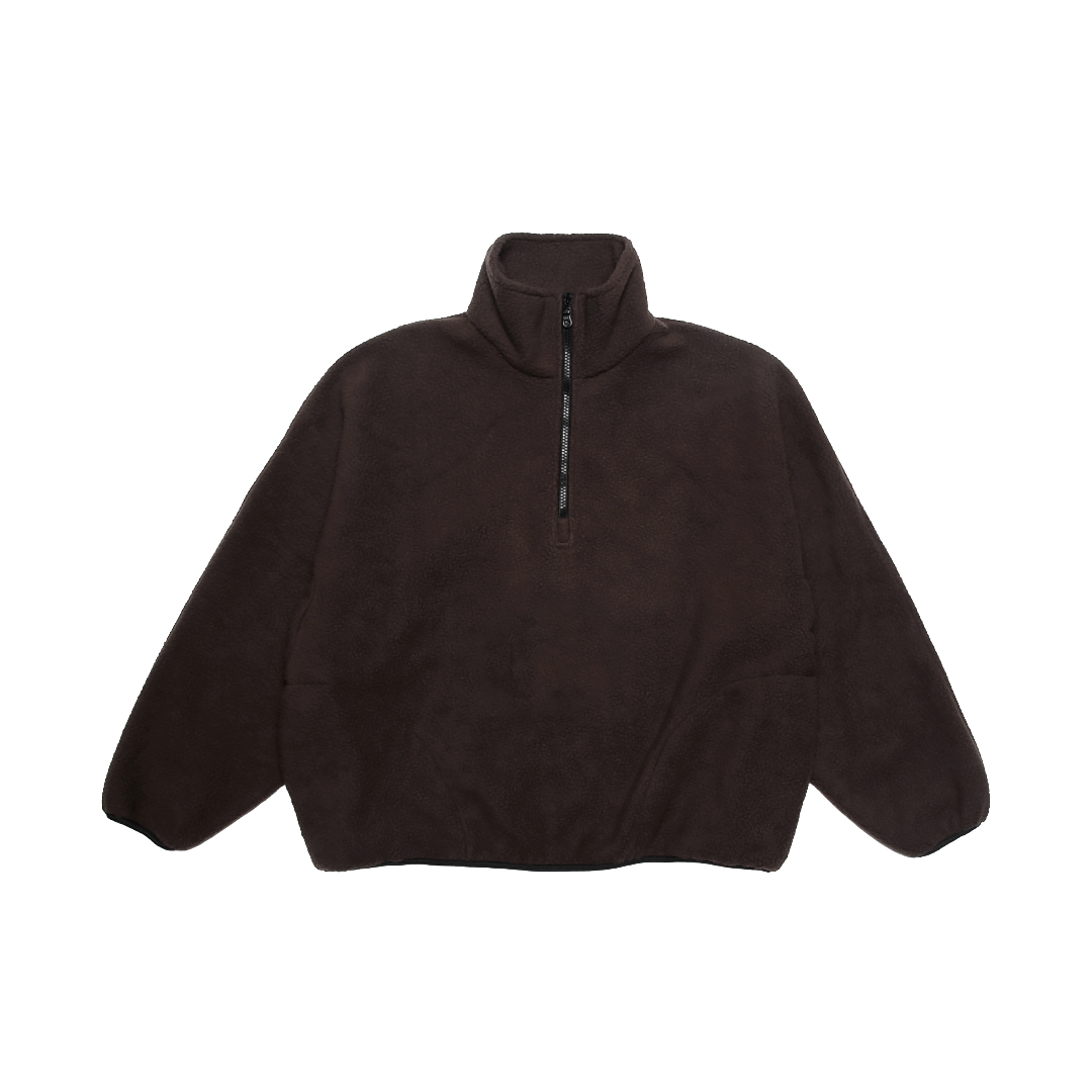FLEECE HALF-ZIP PULLOVER — BROWN