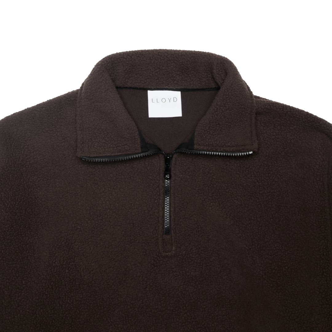 FLEECE HALF-ZIP PULLOVER — BROWN