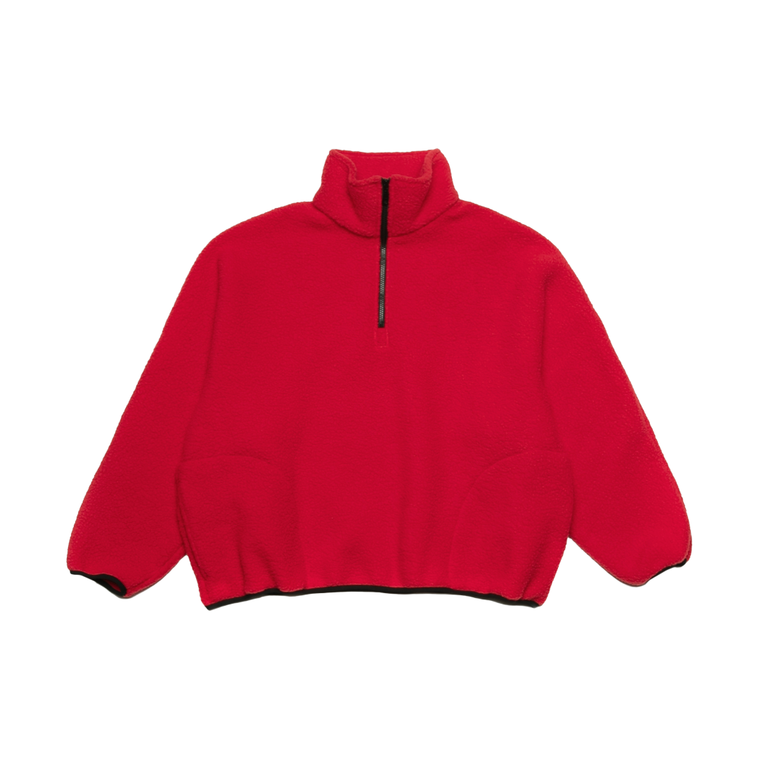 FLEECE HALF-ZIP PULLOVER — RED