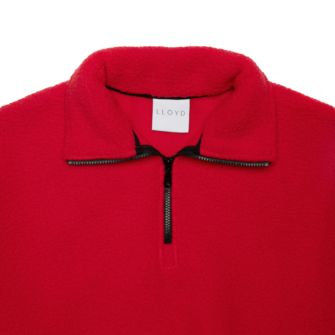 FLEECE HALF-ZIP PULLOVER — RED