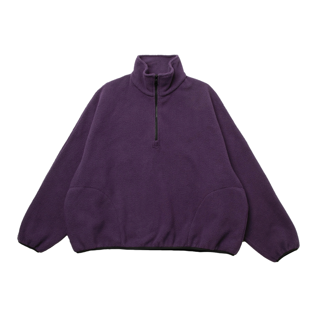 FLEECE HALF-ZIP PULLOVER — AUBERGINE