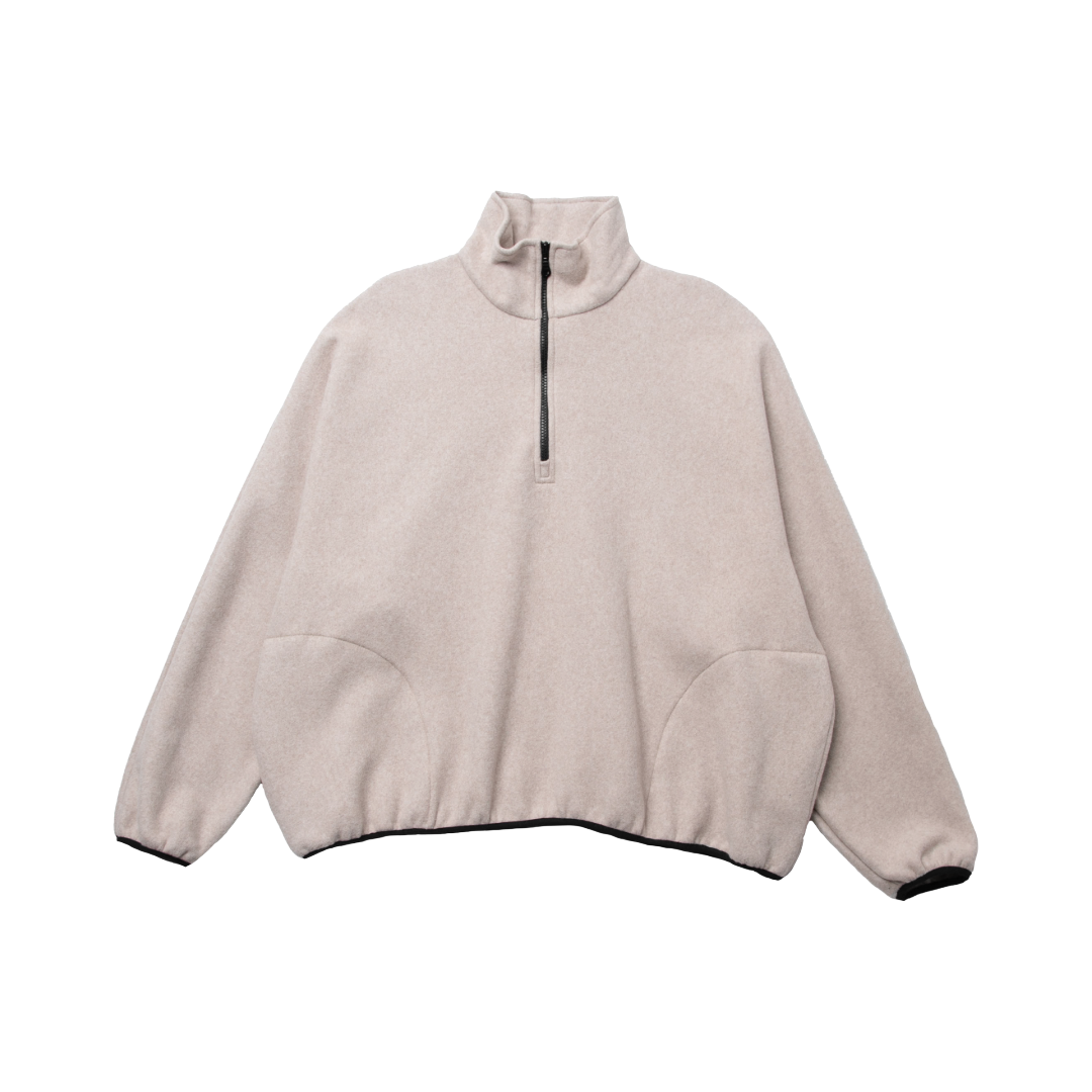COTTON HALF-ZIP PULLOVER — BEIGE