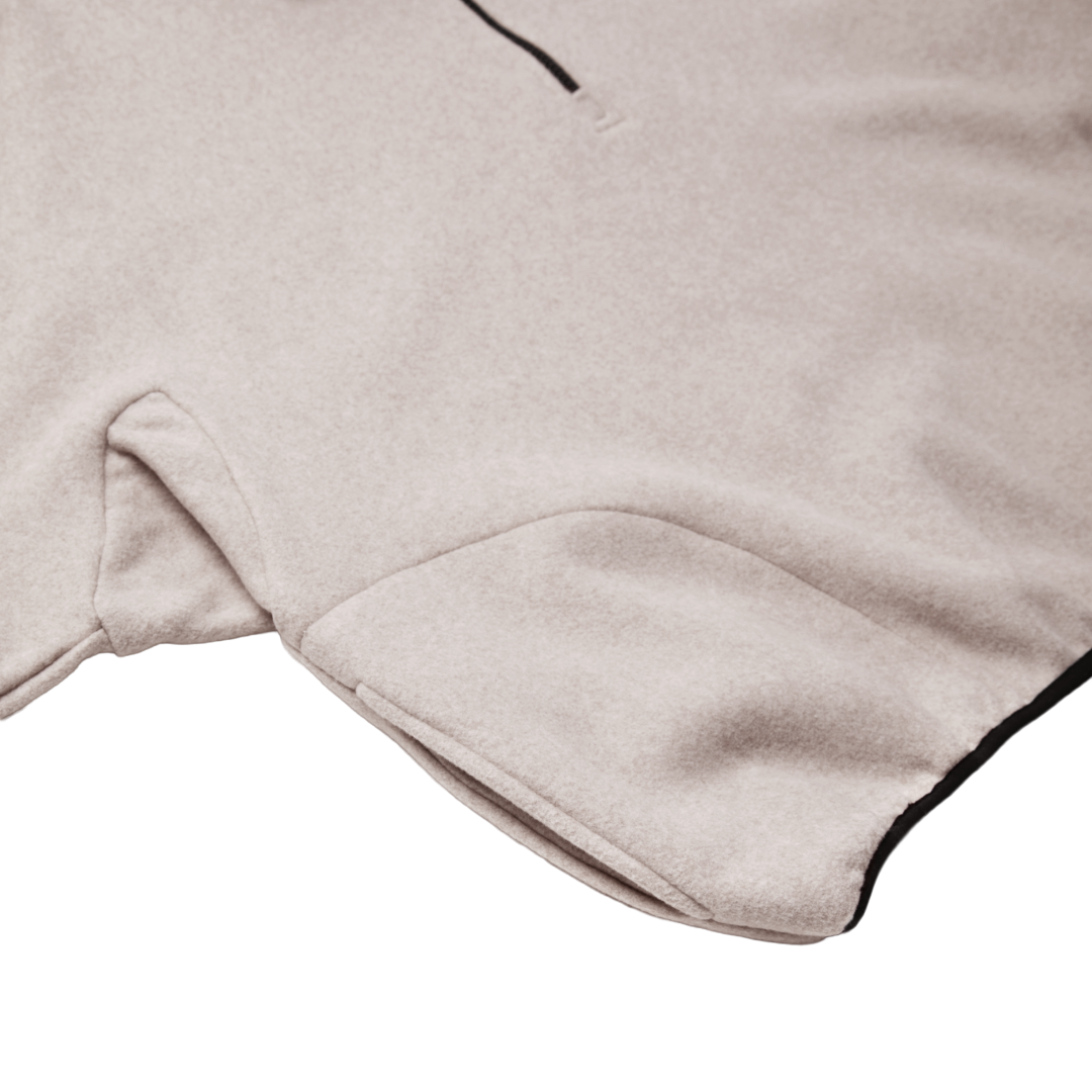 COTTON HALF-ZIP PULLOVER — BEIGE