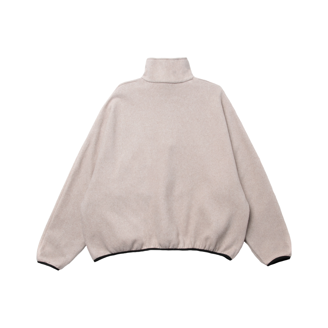 COTTON HALF-ZIP PULLOVER — BEIGE