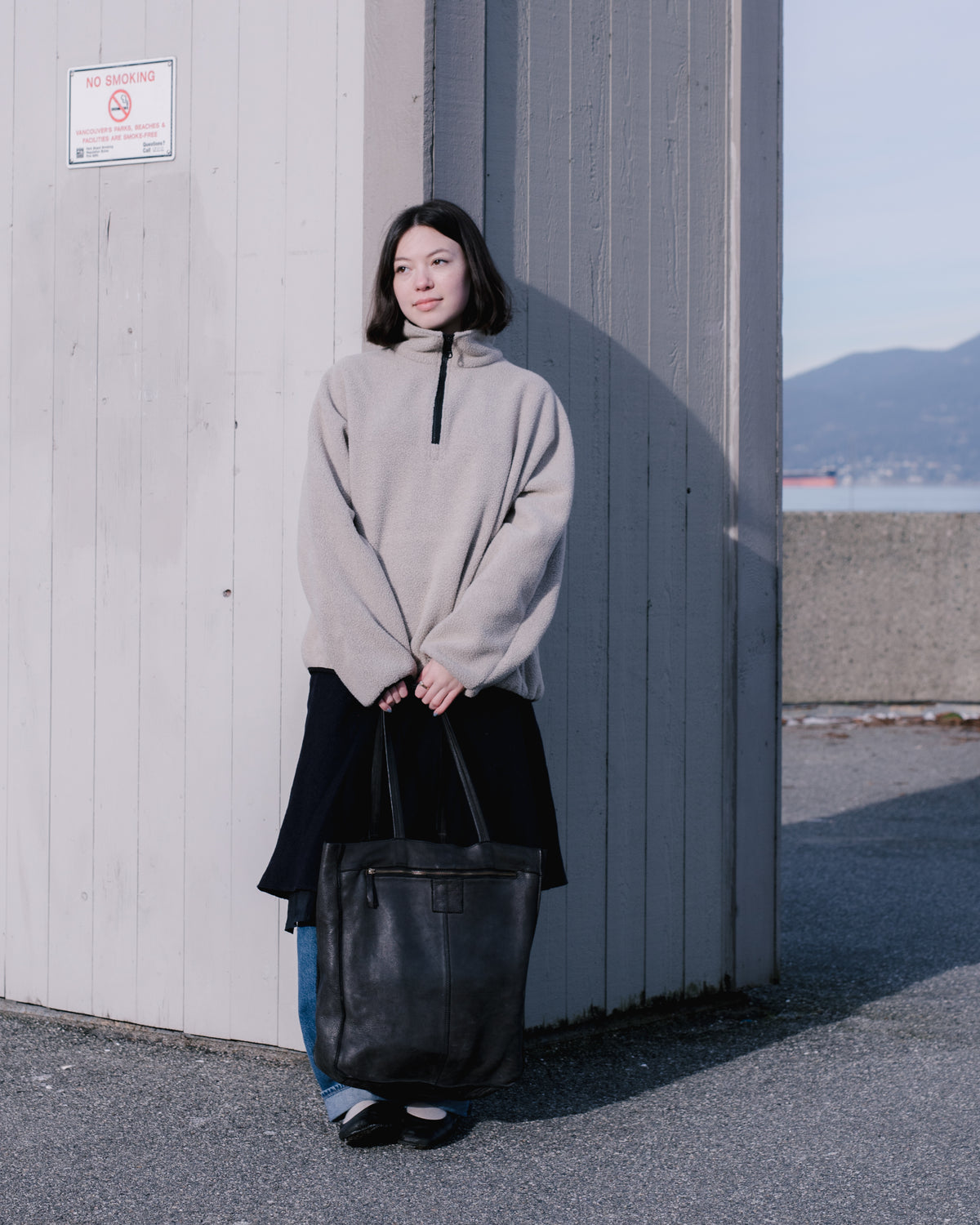 FLEECE HALF-ZIP PULLOVER  —  PEARL