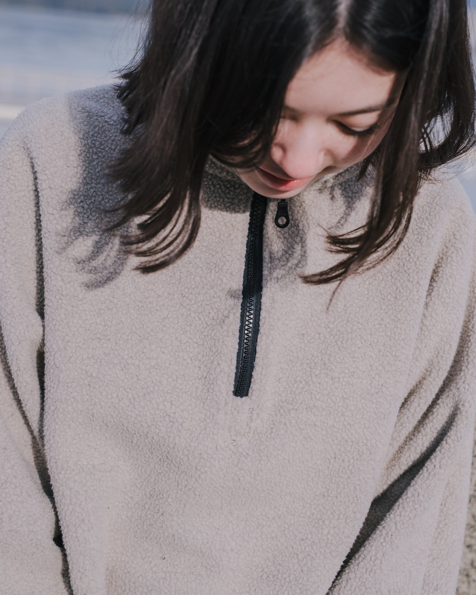FLEECE HALF-ZIP PULLOVER  —  PEARL