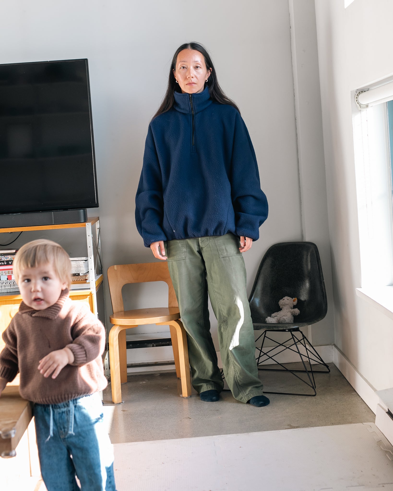 FLEECE HALF-ZIP PULLOVER — NAVY