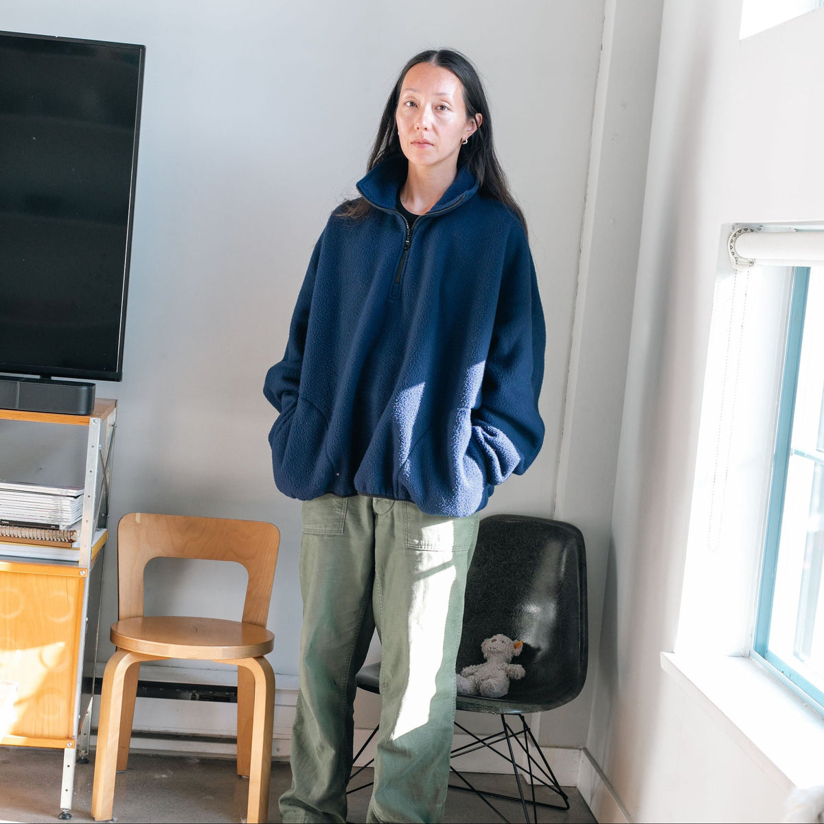 FLEECE HALF-ZIP PULLOVER — NAVY