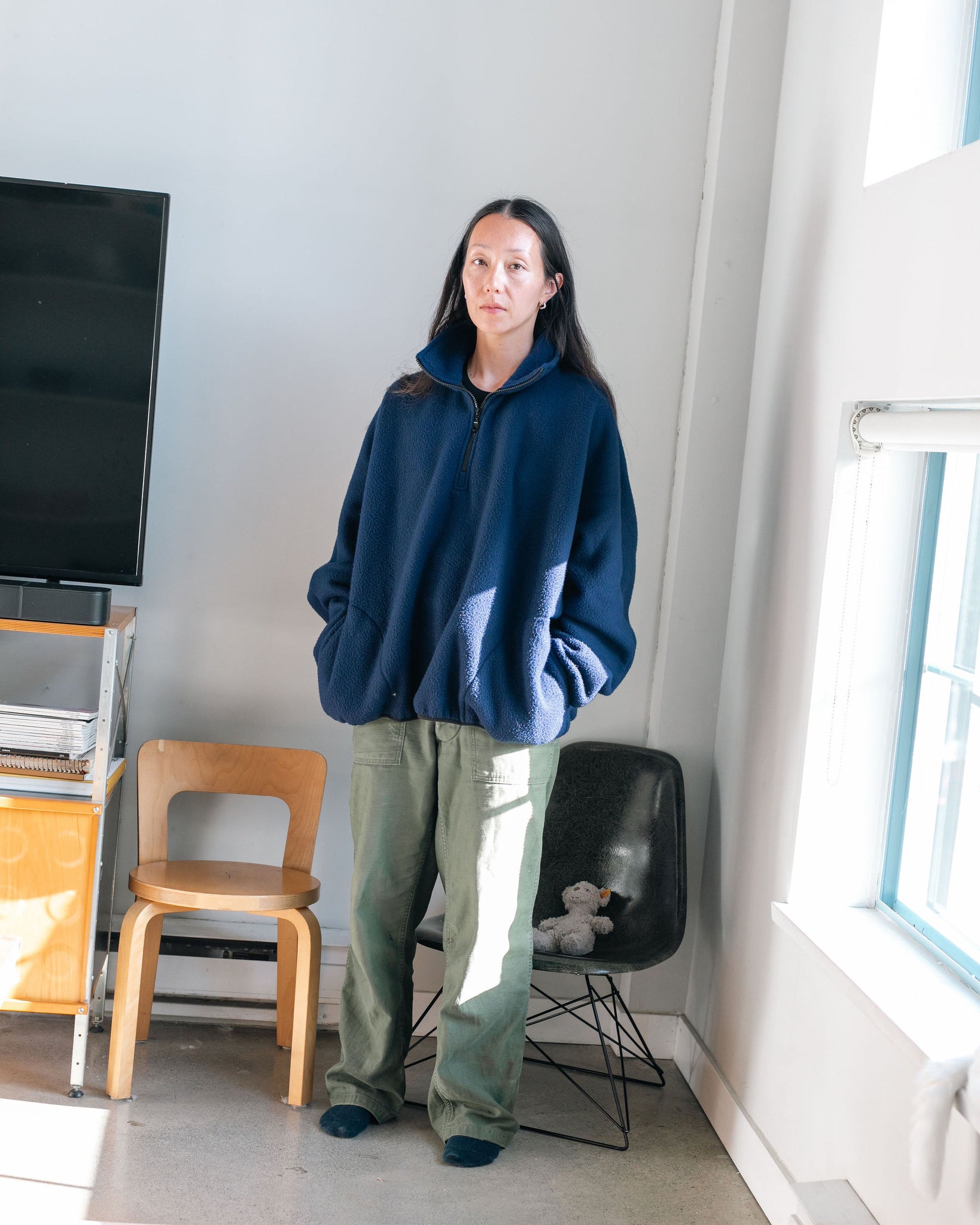 FLEECE HALF-ZIP PULLOVER — NAVY