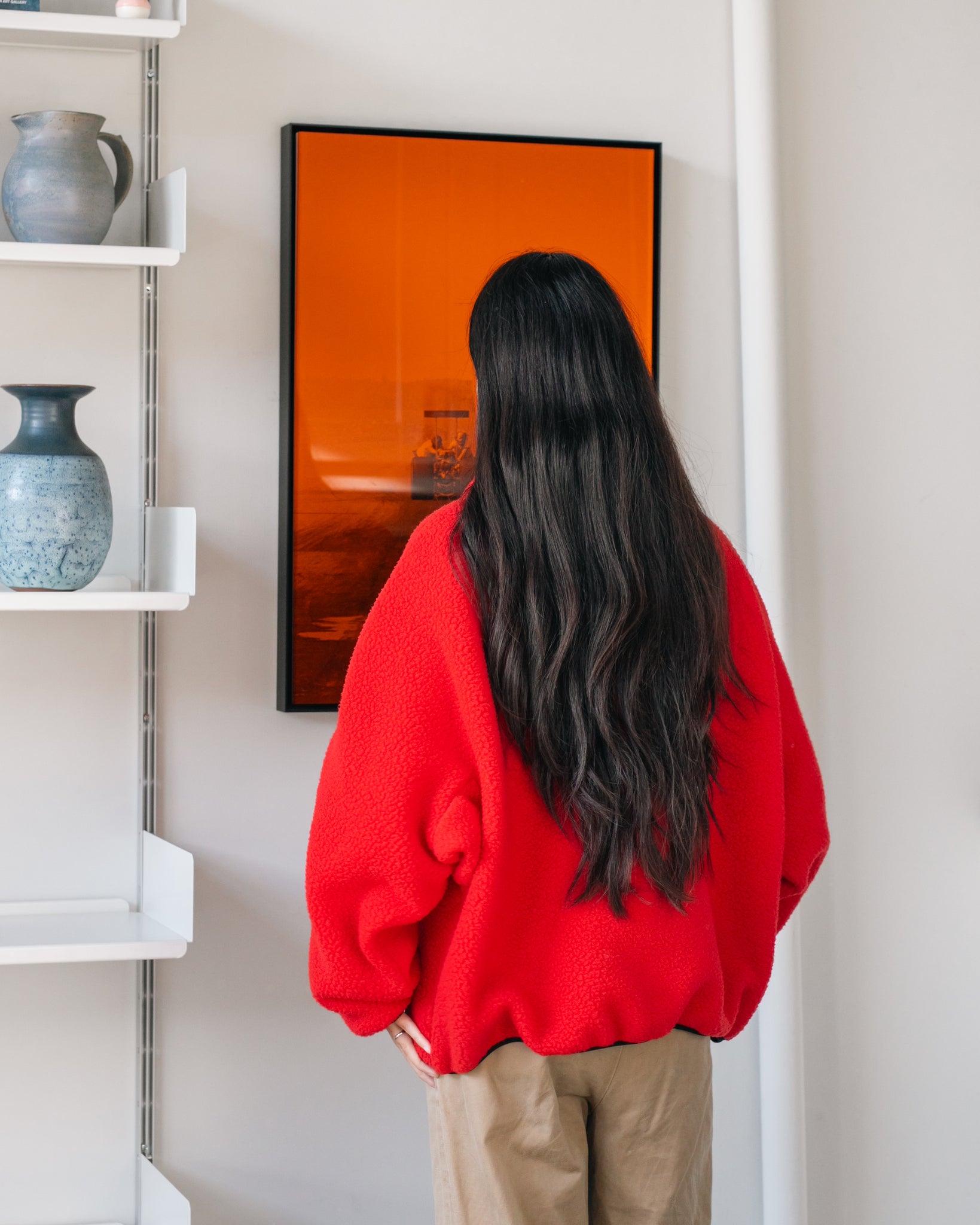 FLEECE HALF-ZIP PULLOVER — RED