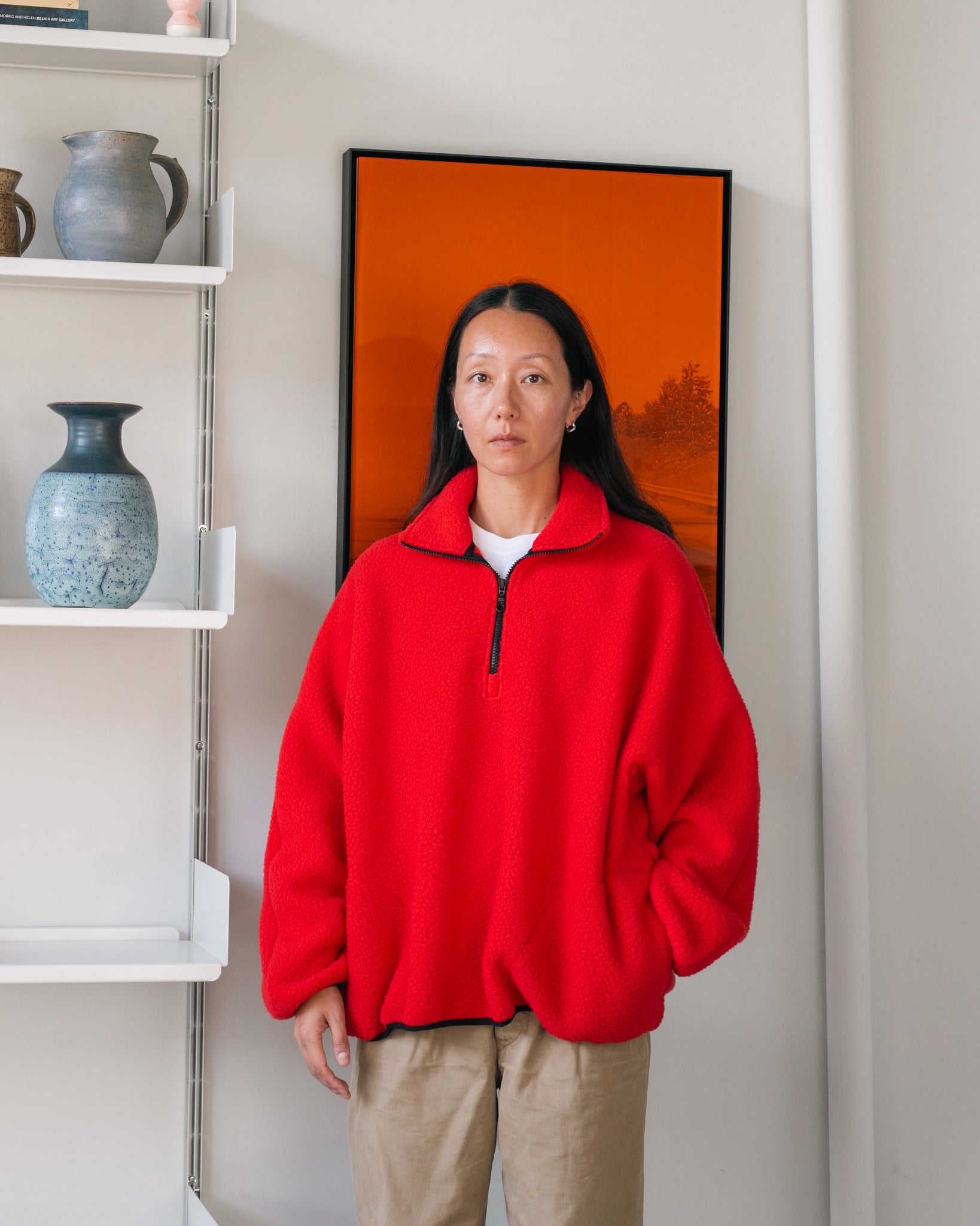 FLEECE HALF-ZIP PULLOVER — RED