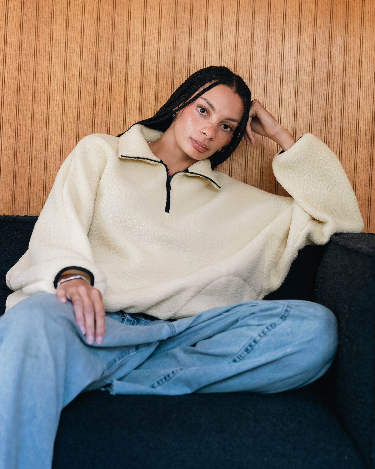 FLEECE HALF-ZIP PULLOVER — BUTTER