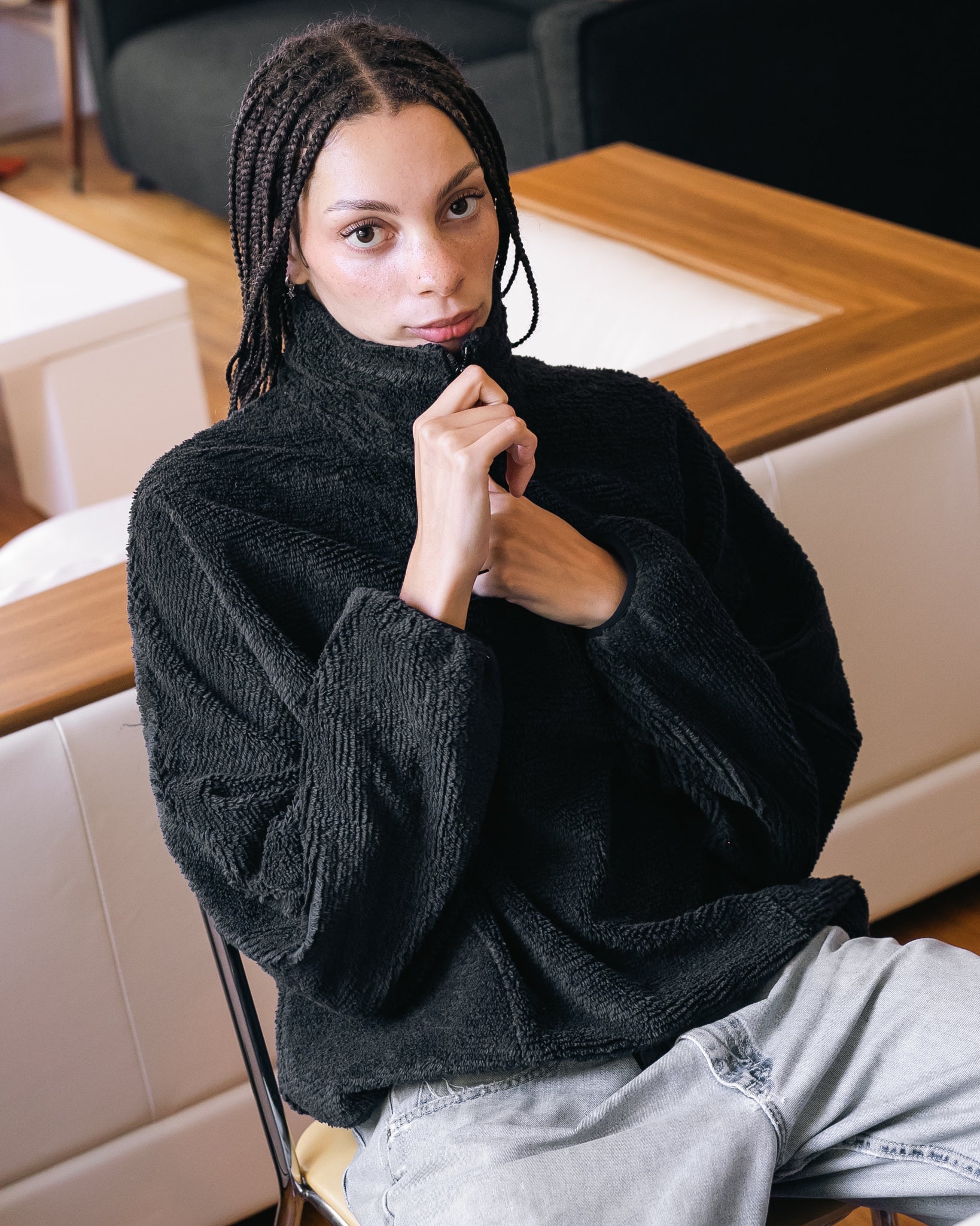 TERRY HALF-ZIP PULLOVER — NAVY