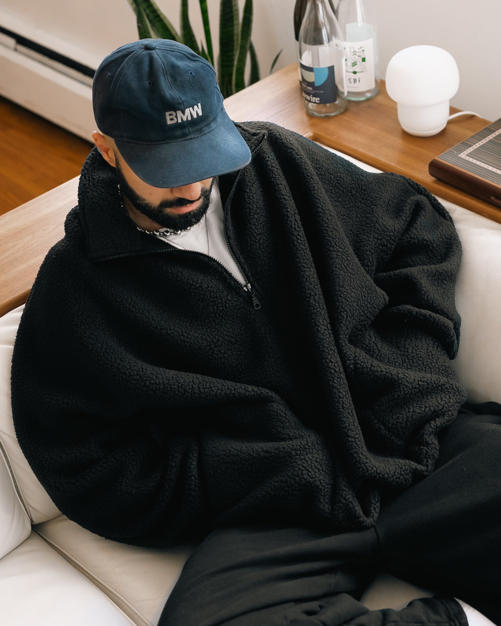 FLEECE HALF-ZIP PULLOVER — BLACK