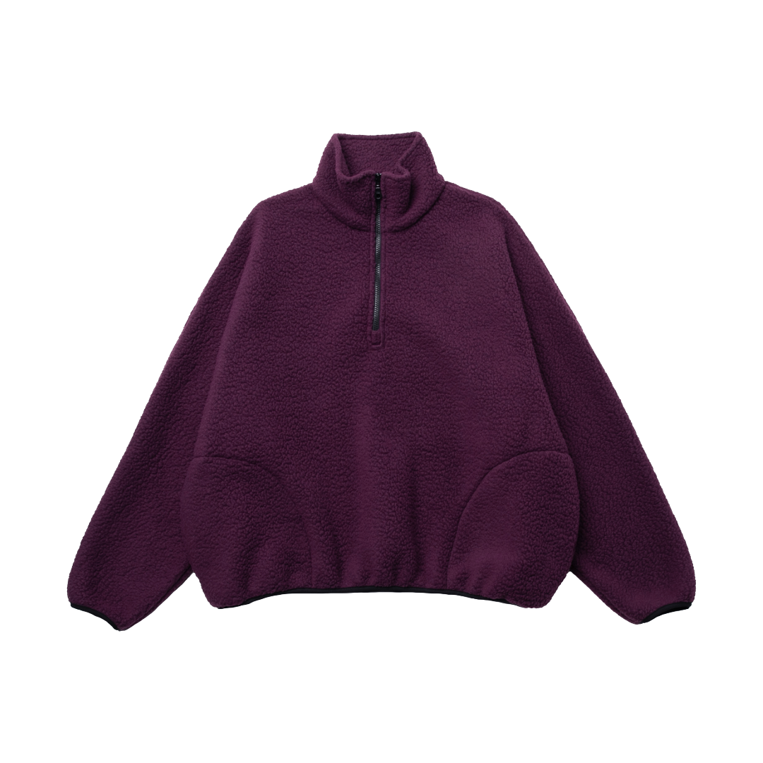 FLEECE HALF-ZIP PULLOVER — PLUM