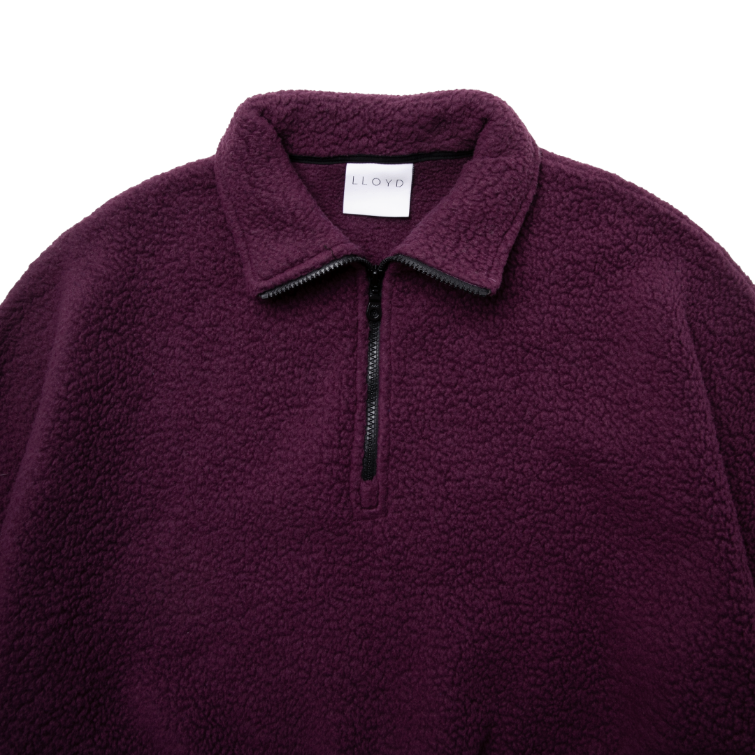 FLEECE HALF-ZIP PULLOVER — PLUM